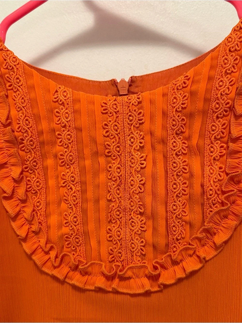 Noon by Noor Mini Orange Peasant Shift Dress 7-8 Girls Tiered Ruffle Lace Trim